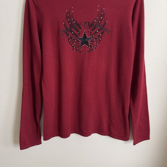 Y2K Harley Davidson Sweater Womens Large Red Embroidered Wings Studded Biker - Picture 3 of 16